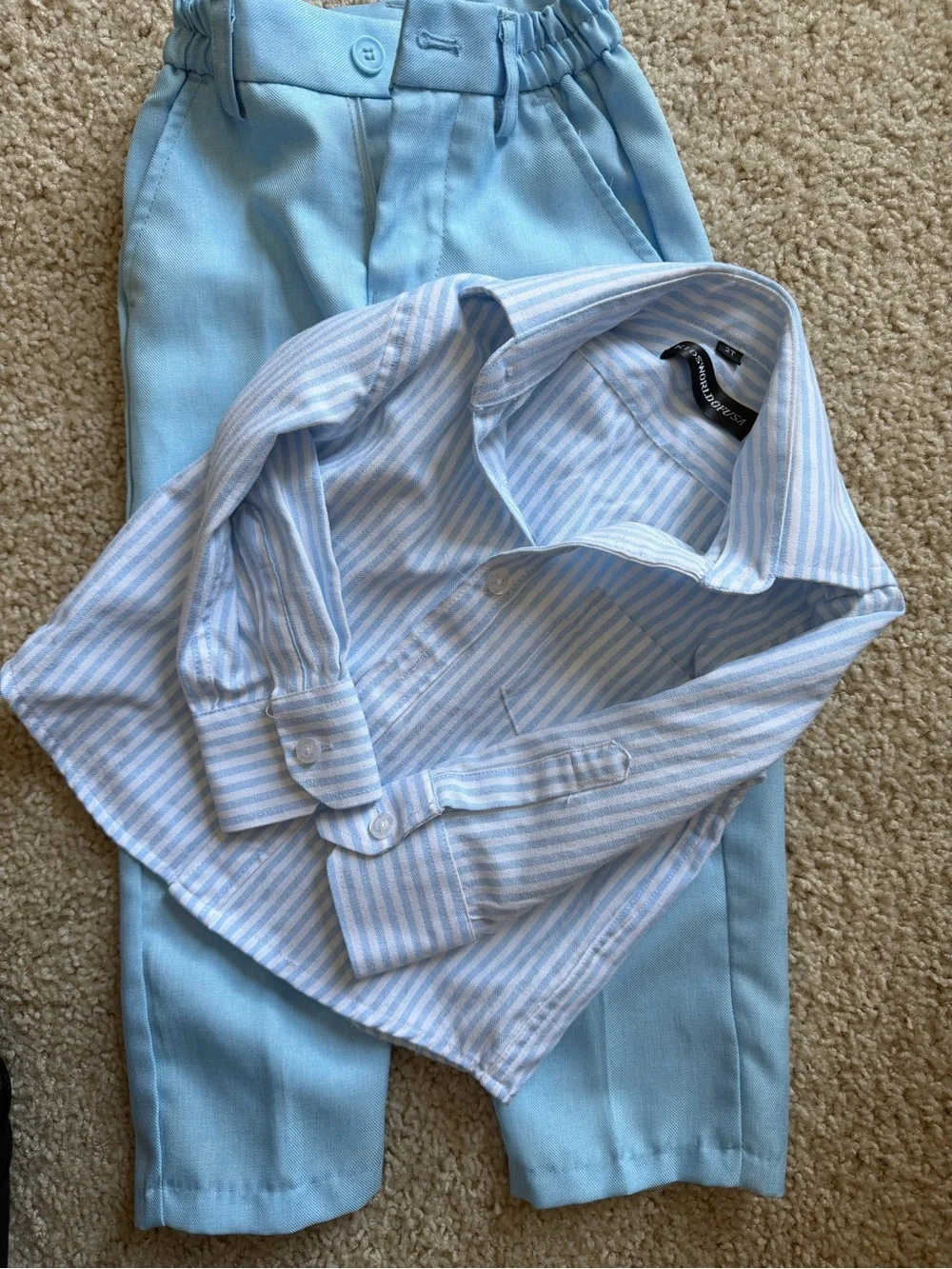 2T Dress Shirt & Pants - Light Blue & White